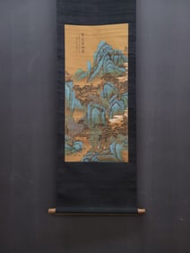 A Chinese Vertical Scroll Ink Painting of Landscape on Silk