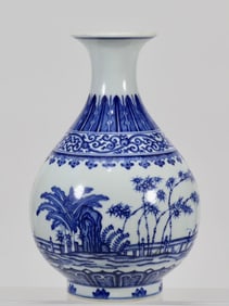 An Exquisite Blue and White Lotus Pattern Bamboo Pattern Vase
