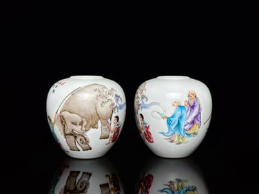A Exquisite A pair of Famille-Rose Character and Story Pattern with poem Jar