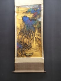 A Chinese Vertical Scroll Ink Painting of Landscape on Paper