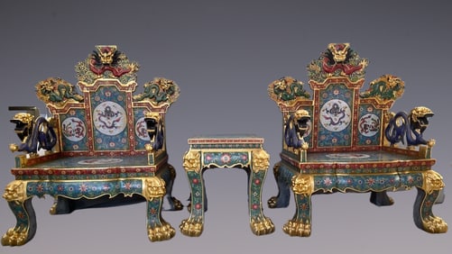 A Exquisite Cloisonne Flower Pattern Dragon Pattern Chair