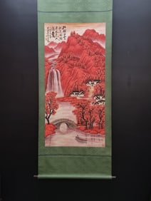 A Chinese Vertical Scroll Ink Painting of Landscape on Paper