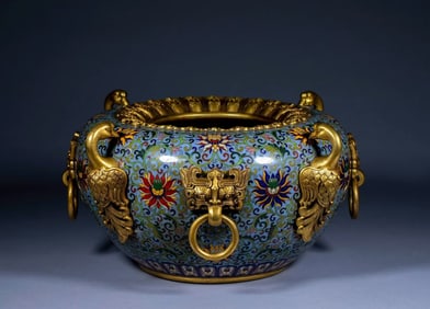 A Exquisite Cloisonne Lotus Pattern Brush Washer