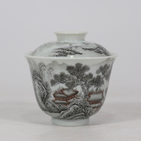 An Exquisite Ink Color Landscape Pattern Bowl