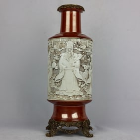 A Exquisite Iron-Red Inlaid Bronze Character and Story Pattern Vase