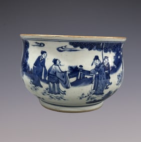 An Exquisite Blue and White Character and Story Pattern Brush Washer