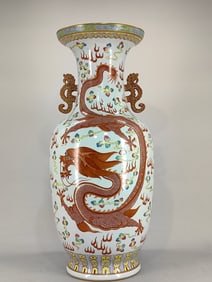 A Exquisite Famille-Rose Dragon and Phoenix Pattern Double-Ears Vase