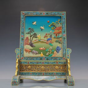 A Exquisite Cloisonne Lotus Pattern Character and Story Pattern Ornament