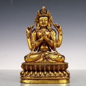 A Exquisite Gilt Bronze Four-arms Statue of Avalokitesvara