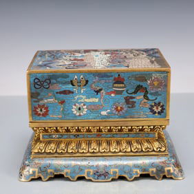 A Exquisite Cloisonne Eight Treasures Pattern Landscape and Figure Pattern Box