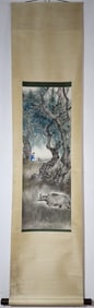 A Chinese Vertical Scroll Ink Painting of Character and Story on Paper