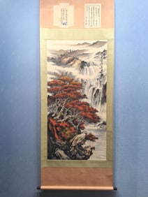 A Chinese Vertical Scroll Ink Painting of Landscape on Paper