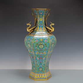 A Huge Cloisonne Lotus Pattern Phoenix-Ears Vase
