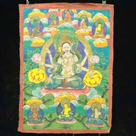 An Exquisite Brocade Painted Color Buddha Statue Tangka