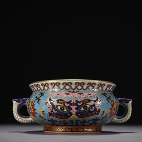 An Exquisite Enamel Beast-Face Pattern Double-Ears Censer