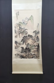 A Chinese Vertical Scroll Ink Painting of Landscape on Paper