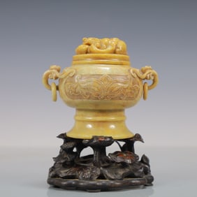 A Exquisite Shoushan Stone Beast-Face Pattern Double-Ears Censer