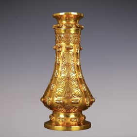 An Exquisite Gilt Bronze With Inscription Cicada Pattern Vase