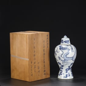 An Exquisite Blue and White Dragon Pattern Vase
