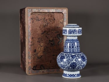 An Exquisite Blue and White Lotus Pattern Eight Treasures Pattern Vase