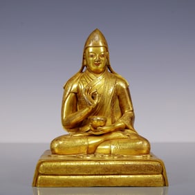 A Rare Gilt Bronze Statue of Tsongkhapa