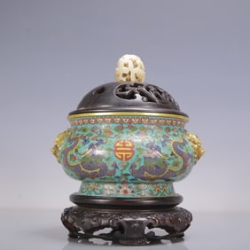 A Exquisite Cloisonne Lotus Pattern Dragon Pattern Double-Ears Censer