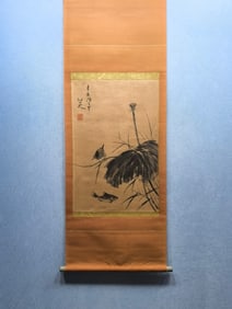 A Chinese Vertical Scroll Ink Painting of Flower and Bird on Paper