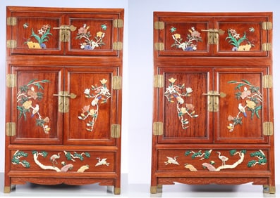 A Exquisite A pair of Boxwood Inlaid Gems Flower and Bird Pattern Pine and Crane Pattern Box