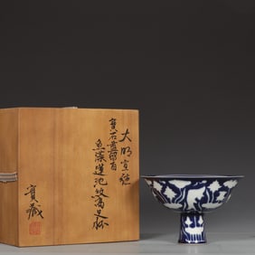 A Exquisite Blue Glazed Fish and Lotus Pattern Cup