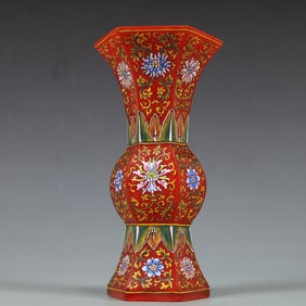 A Exquisite Colored glaze Enamel Lotus Pattern Vase