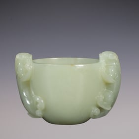 An Exquisite White Jade Double-Ears Cup