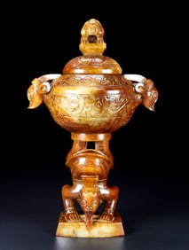 An Exquisite Archaic Jade Double-Ears Censer