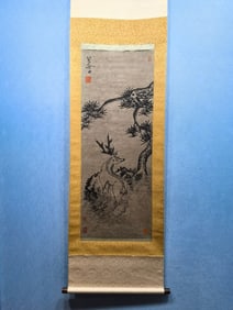A Chinese Vertical Scroll Ink Painting of Deer on Paper