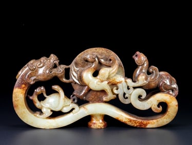 An Exquisite Archaic Jade Auspicious Beast Ornament