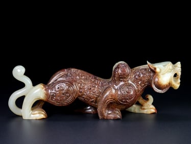 An Exquisite Archaic Jade Tiger Ornament