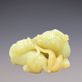 An Exquisite Yellow Jade Auspicious Beast Ornament
