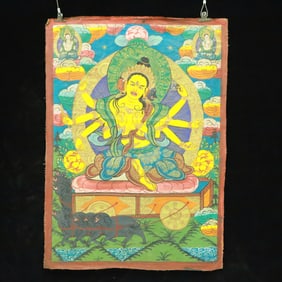 An Exquisite Brocade Painted Color Buddha Statue Tangka
