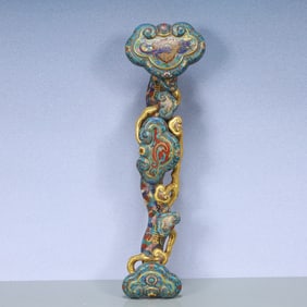 A Exquisite Cloisonne Bats and Peach Pattern Dragon Pattern Ruyi