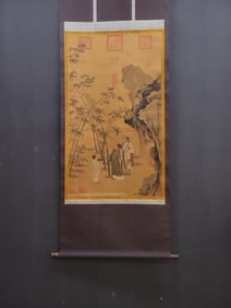 A Chinese Vertical Scroll Ink Painting of Character and Story on Silk