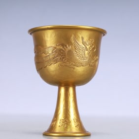 A Exquisite Gilt Bronze Phoenix Pattern with poem Cup