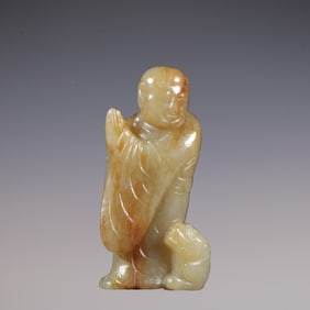 An Exquisite White Jade Statue of Arhat Ornament