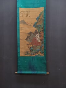 A Chinese Vertical Scroll Ink Painting of Landscape on Silk