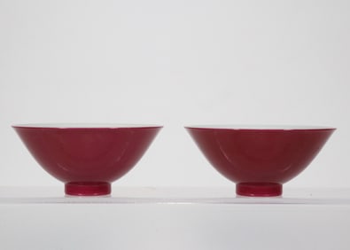 A Pair of Exquisite Blue and White Ruby Red-Glazed Lotus Pattern Cup