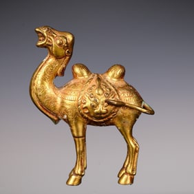An Exquisite Gilt Bronze Beast-Face Pattern Camel Ornament