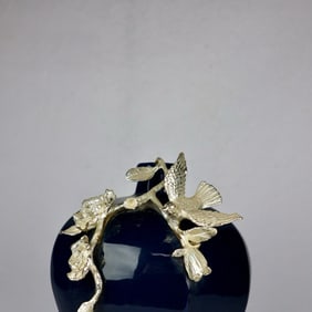 A Exquisite Ji Blue Glazed Inlaid Bronze Vase