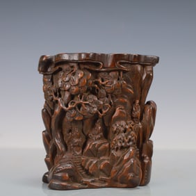 A Exquisite Eaglewood Landscape and Figure Pattern Brush Pot