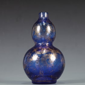 A Exquisite Colored glaze Dragon Pattern Seawater Pattern Gourd-Shaped Vase
