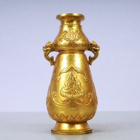 A Exquisite Gilt Bronze Figures Pattern Flower Pattern Double-Ears Vase