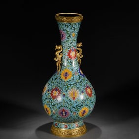 A Exquisite Cloisonne Lotus Pattern Phoenix Pattern Double-Ears Vase