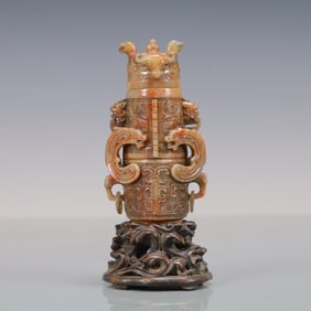 A Exquisite Shoushan Stone Beast-Face Pattern Vase